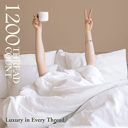 Sakiao 1200 Thread Count Cotton Sheets, 100% Egyptian Cotton Sheet For King Size Bed, Sateen Weave Bed Sheets 16-Inch Deep Pocket - Breathable And Hypoallergenic - 4 Piece (White, King) #TOP1