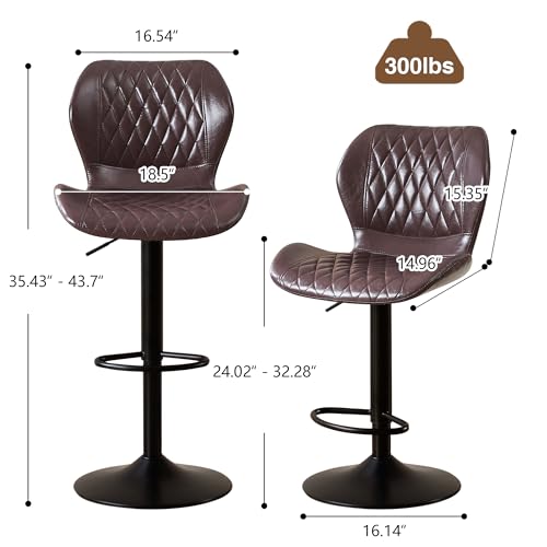 Image of Bar Stools Set of 2, Modern Swivel Counter Height Barstools for Kitchen Island Chairs, Adjustable Faux Leather Bar Stools with Back for Kitchen Counter Bar, Coffee