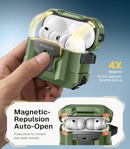 Image of MOBOSI for AirPods Pro 3 Case 2025 with Drop-Proof Lock, Cleaning Kit & Keychain, Compatible with MagSafe, Military-Grade Protection Hard Cover for iPods Pro 3rd Generation, Green