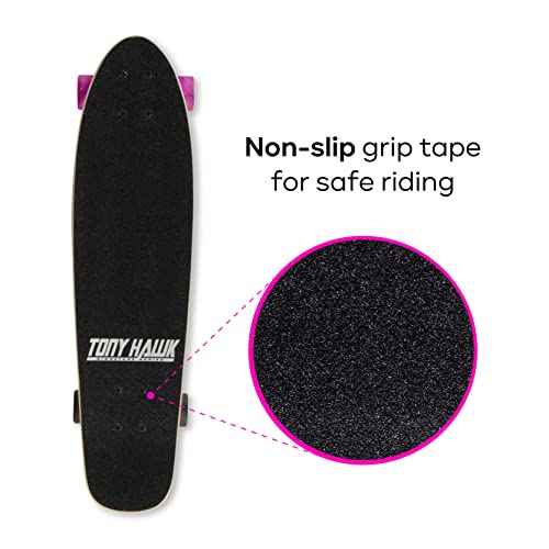 Image of Tony Hawk 31 inch Complete Cruiser Skateboard, 9-ply Maple Deck Skateboard for Cruising, Carving, Tricks and Downhill, Pink Hawk