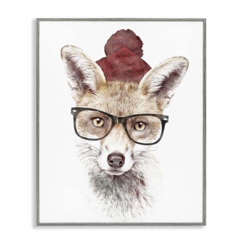 Red Fox Winter Beanie Portrait, 16 x 20 Inch Framed Giclée Print