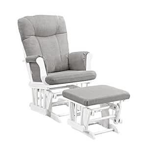 Angel Line Monterey Glider &amp; Ottoman, White Finish - Grey Cushion