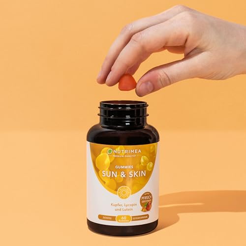 Sun & Skin Gummies - Bräune + Hautschutz 2in1 - Mit Vitamin A, E und Antioxidantien - 100% Vegan & Ohne Zucker - Nutrimea - Premium Qualität