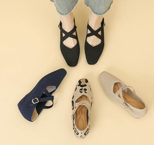 Knit Flats for Women with Hidden Wedge Heel Casual Square Toe Mary Jane Ballet Flats Shoes Comfortable Dress Shoe 20253