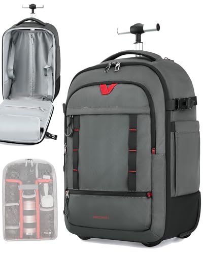 BAGSMART Rolling Camera Bag, Camera Roller Backpack for DSLRs, Professional Camera Backpack for Travelling Photographer, Photographic Rolling Case & Travel Suitcase, Grey