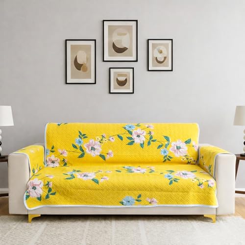 Image of Homerz Premium 5(3+2) Seater Quilted Reversible Sofa Cover Mat with Pocket Arms | Polyester Blend 350 GSM Full Coverage & Back Belt for Stability (Solara, 5(3+2) Seater)