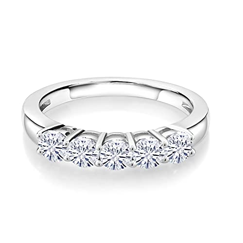 Gem Stone King 925 Sterling Silver White Moissanite Wedding Band Ring For Women | 0.80 Cttw | Round 3.5MM | Available In Size 5, 6, 7, 8, 92
