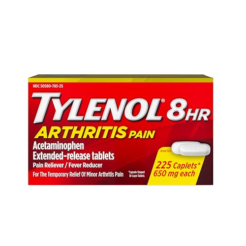 Tylenol 8 Hour Arthritis Pain Extended Fast, Strong Pain Relief Caplets, Acetaminophen 650 mg Each, Relieves Minor Arthritis and Joint Pain, Fever Reducer, Gentle on Stomach, 225 Count Value Size
