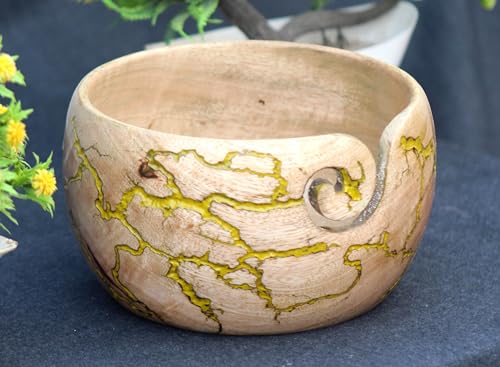 Image of Lichtenberg Wooden Yarn Bowl for Knitting, Resin and Wooden Mix Knitting Yarn Holder, Large Crochet Yarn Holder Best Gift for Knitters