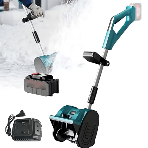 Barredora de Nieve Manual de 30 cm, Pala de Nieve eléctrica inalámbrica con 10 baterías, Pala de Nieve eléctrica inalámbrica con Mango Frontal Ajustable y Poste telescópico, Placa direcciona