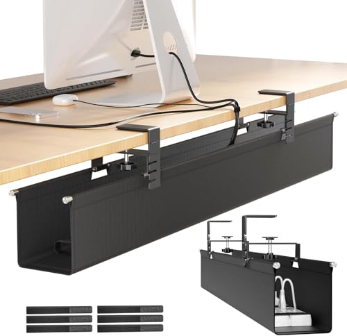 [Upgraded] Large Under Desk Cable Management Tray, Cinati Cable Management Under Desk No Drill...