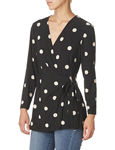 Anne Klein Womens Faux Wrap Top Blouse, Anne Black/Anne White, X-Large Us #TOP2