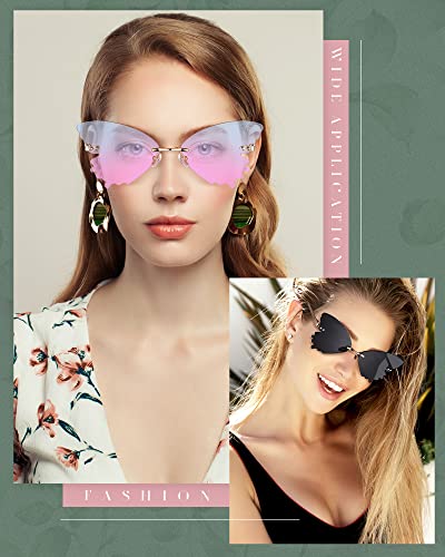 Photect 4 Pairs Butterfly Shaped Sunglasses Vintage Rimless Summer Eyewear Cute Butterfly Glasses Novelty Butterfly Rimless Sunglasses Fairy Glasses For Women #TOP3
