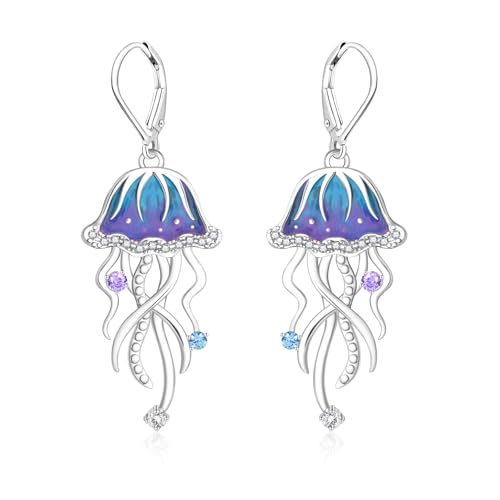 Jellyfish Dangle Earrings for Women - 925 Sterling Silver Cute Ocean Animal Earrings Jellyfish Jewelry Jellyfish Gifts - Main Image