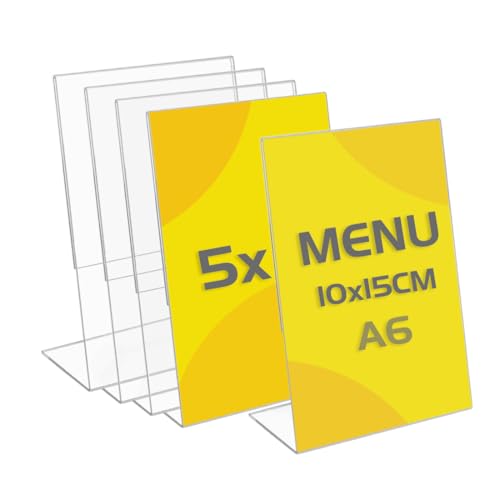 TAPKUA Expositor Metacrilato Transparente, Soporte de Escritorio, Porta Precio de Etiqueta para Oficinas Comercios Supermercados Restaurantes (5 Piezas   A6 Estilo Vertical)