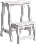 FXLYMR Leitern Teleskopleiter Faltbare Tritthocker, 3-Stufiger Hölzerner Tritthocker Klappbare Trittleiter Tragbare Schlafzimmerstufe Mehrzweck-Leiterregal Aufbewahrungsregal Multifunktionaler Badezi