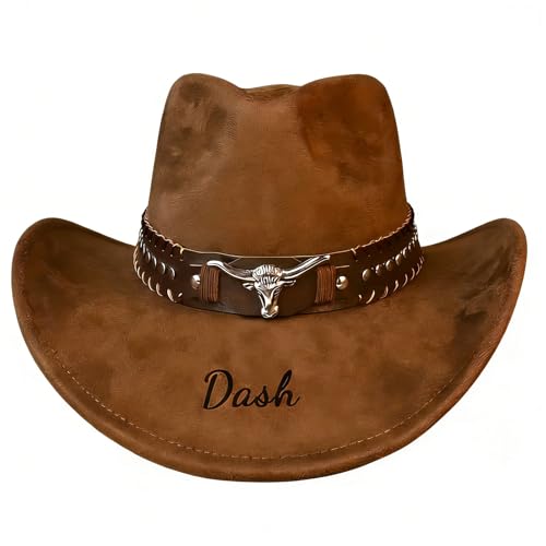 Custom Cowboy Hat with Embroidered Name for Adults, Personalized Western Cowboy Hat for Men Women, Sun Protection Fashionable Jazz Leather Hat Black