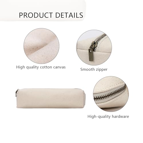 Image of Canvas Pencil Case Stationery Bag Pencil Case Storage Cosmetic Bag (Beige, S)
