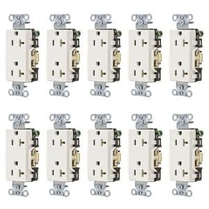 #US 10-Pack White Commercial Decorator Receptacle Outlets 20A 5-20R DR20WHI
