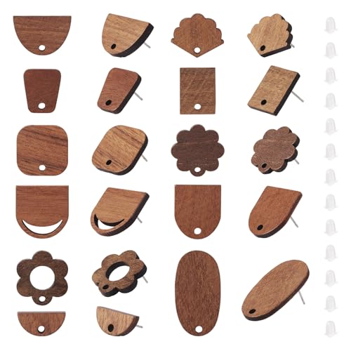 PH PandaHall 22Pairs Walnut Wood Stud Earring Posts Oval Round Square Wooden Earrings Pin Studs with Earring Back for Dangle Earring Jewelry Making, MAK-FW0001-01-Yilisi