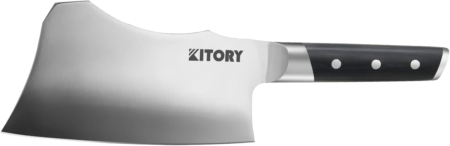 Kitory Meat Cleaver for bones and frozen meat - 7 inch German High Carbon Stainless Steel Kitchen Chopping Knife Blade, Ergonomic Wodden Handle with Enhanced Bolster - Gifts Box Included