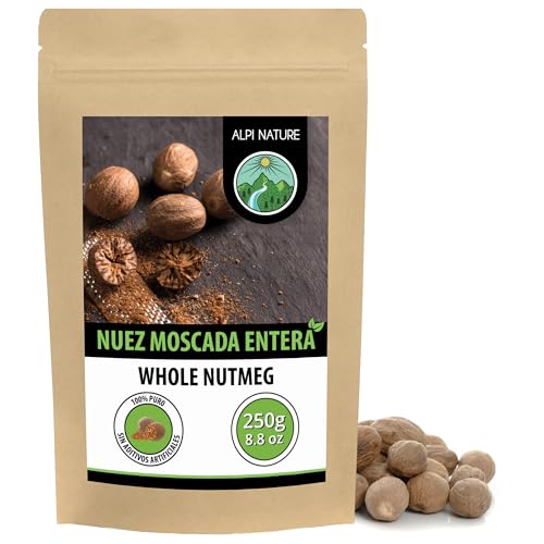 Alpi Nature Nuez Moscada Entera 250g, Nuez Moscada para Hornear, Vino Caliente y Ponche de Huevo