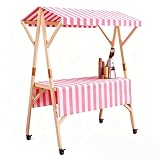 Carrello Del Venditore Di Cibo Pieghevole Leggero, Carretti Dei Con Ruote, Bancarella Commerciale In Legno Per Centri Commerciali E Mercati Notturni(Pink A,120cm/47.2in)