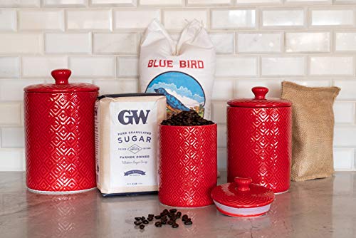 Image of 10 Strawberry Street CAN RED Diamond Kitchen Canister Set, Set of 3, Model:CAN-DIAMOND-RED-SET