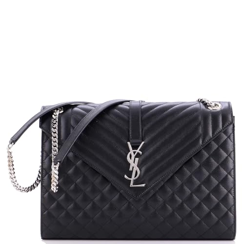 Saint Laurent, Pre-Loved Classic Monogram Envelope Satchel Mixed Matelasse Leather Large, Black