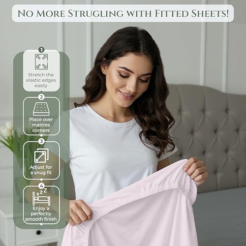 Image of Royale Linens 100% Organic Cotton Twin Fitted Sheet Only - Percale Weave - Super Soft Deep Pocket Bottom Sheets - Lavender Elastic Sheet - Twin Size Fitted Sheets Only - (39 inchx75 inch+15 inch, Lavender)