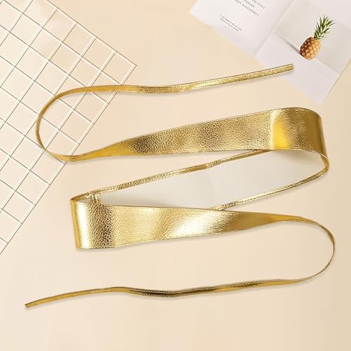 panthra Gold and Silver Corset Belt, 2 PCS Faux Leather Wrap Belts, Wide Gold Belts for Women, Easy to Clean, Fashion Bowknot Wrap Around Obi Belt for Dress4