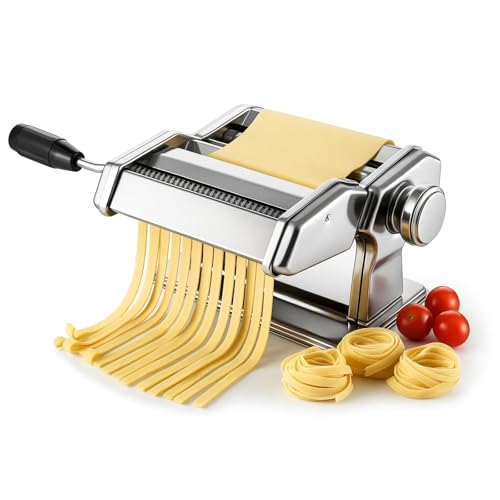 Pasta Roller and Cutter Machine Dual Width Noodle Maker for Pasta Spaghetti Fettuccine Lasagna 2 in 1 Heavy Duty Stainless Steel with Cleaning Kit (1)