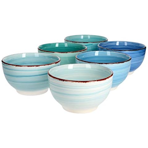 MamboCat Blue Baita 6er Müsli-Schalen-Set blau I robuste Steingut-Schüsseln Cover
