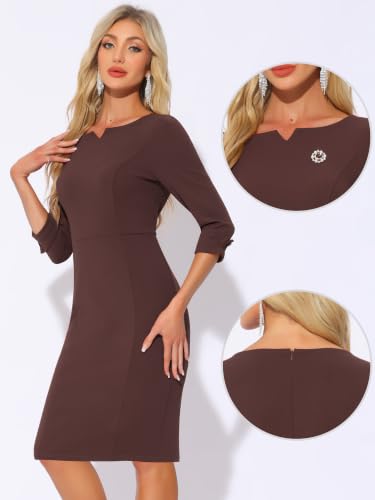 Image of Allegra K Work Dress for Women 3 /4 Sleeve Boat Neck Back Slit Sheath 2026 Professional Bodycon Business Casual Dresses