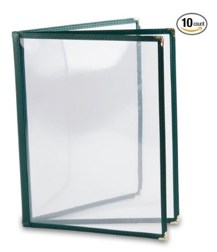 (10 Pack) 3 Page Book Fold Menu Cover (6 View), Green 8.5" x 11"