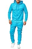 Violento Jogginganzug Herren Uni Colour Design 586 | Jogginghose und Reißverschlussjacke aus Baumwolle | Kapuze und Rippstrickbündchen (XL, Türkis)