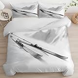 Funda Nordica Cama 90 Trineos Estampado 3D Ropa de Cama 135 X 200 cm Esquí Microfibra Suave Funda de Edredón Cremallera con 2 Fundas de Almohada 50x75cm b_920