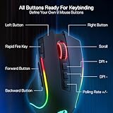 Redragon M612 PRO RGB Gaming Mouse, 8000 DPI Wired/Wireless Optical Gamer Mouse with 9 Programmable Buttons & 7 Backlit Modes, BT & 2.4G Wireless, Software Supports DIY Keybinds Rapid Fire Button - Image 4