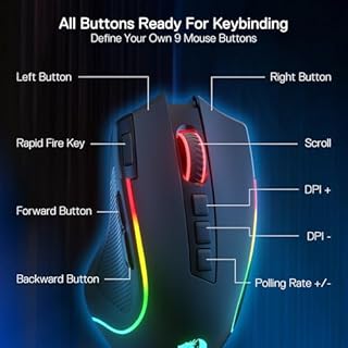 Redragon M612 PRO RGB Gaming Mouse, 8000 DPI Wired/Wireless Optical Mouse with 9 Programmable Buttons & 7 Backlit Modes, BT & 2.4G Wireless, Software Supports DIY Keybinds Rapid Fire Button