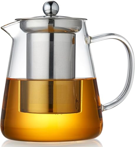KHOLAD Glass Kettle Teapot with Removable Infuser & Lid & Handle,...