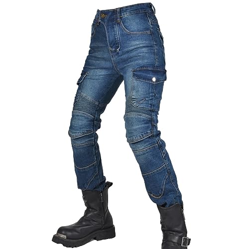 WILLIAMHUA Women Moto Jeans Motorcycle Pants Motorbike Biker Trousers with Protector (US, Waist Inseam, 30, 31, Blue) by WILLIAMHUA - Image 5