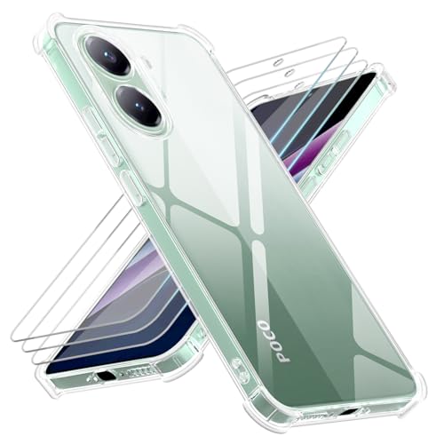 Yohii 4 en 1 Funda para Xiaomi Poco X7 Pro 5G con 3 Piezas Cristal Templado, Transparente Carcasa Protectora Antigolpes Caso, Suave TPU Silicona Anti-Choques Anti-Arañazos Case - Transparente