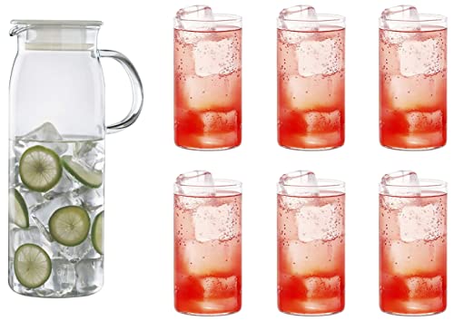 Image of Borosil Vision Glass Set, 350ml, Set of 6, Transparent & Marina Jug with Glass Handle, 1 Litre, Transparent Combo