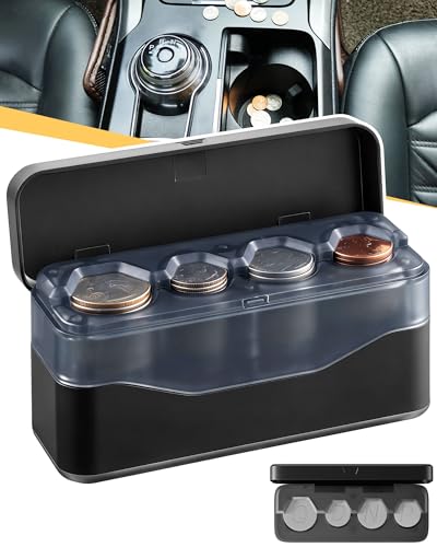 Larger Capacity Coin Holder for Car, Change Coin Organizer Compatible with Coins of Different Size, Compact & Portable Coin Dispenser Storage Fit for Most Vehicle Trucks Accessories Transparent Grey