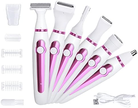OBR KING Facial Hair Removal for Women 6 in 1 Nose Hair Trimmer Eyebrow Razor Bikini Trimmer Pubic Hair Remover Body Hair Shaving Kit Cordless Electric Shaver with Safety Lock