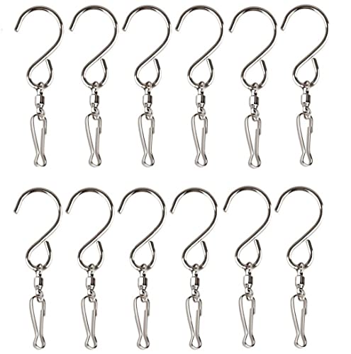 iiEASEST Swivel Wind Chime Spinner Hook 16 Pack Stainless Steel Swivel Clips Hangers for Hanging Wind Chimes Mobile String Lights Crystal Twisters 360 Rotating Party Supply Garden Lights Hooks