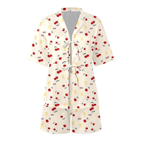 Pyjama doux pour la maison : ensemble deux pièces décontracté imprimé avec short à nouer