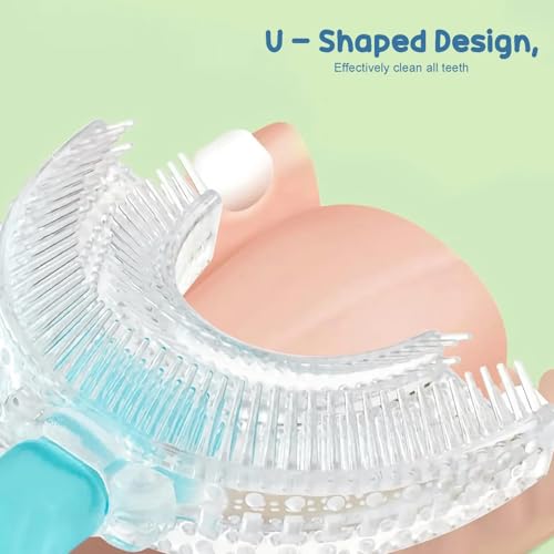 Image of UCRAVO Kids U-Shaped Toothbrush 360 Dental Cleaning for Toddlers 2+ Years - Soft Silicone Baby Training Toothbrush with Easy Grip Handle, Full Mouth Coverage, Gentle Gum Care (2 Pack,Multicolor)