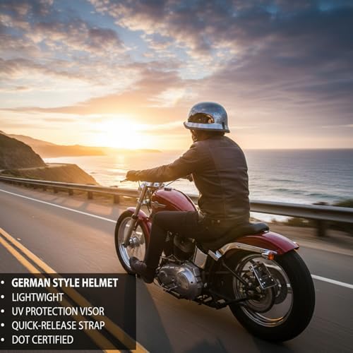 Casco de motocicleta estilo alemán negro plateado retro para cruiser 3