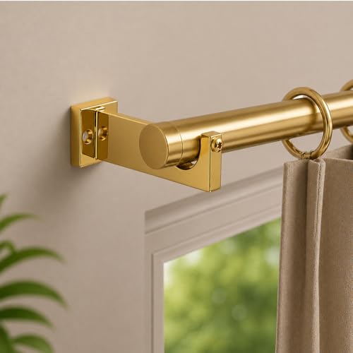 Image of Elite Aluminum Curtain Rod Brackets - Heavy-Duty Wall Mount Clamps for Curtain Rod Support for Door and Window Curtain Rods with Screw and Wall Plug - Pack of 2PCS (EliteCurve) (Gold)